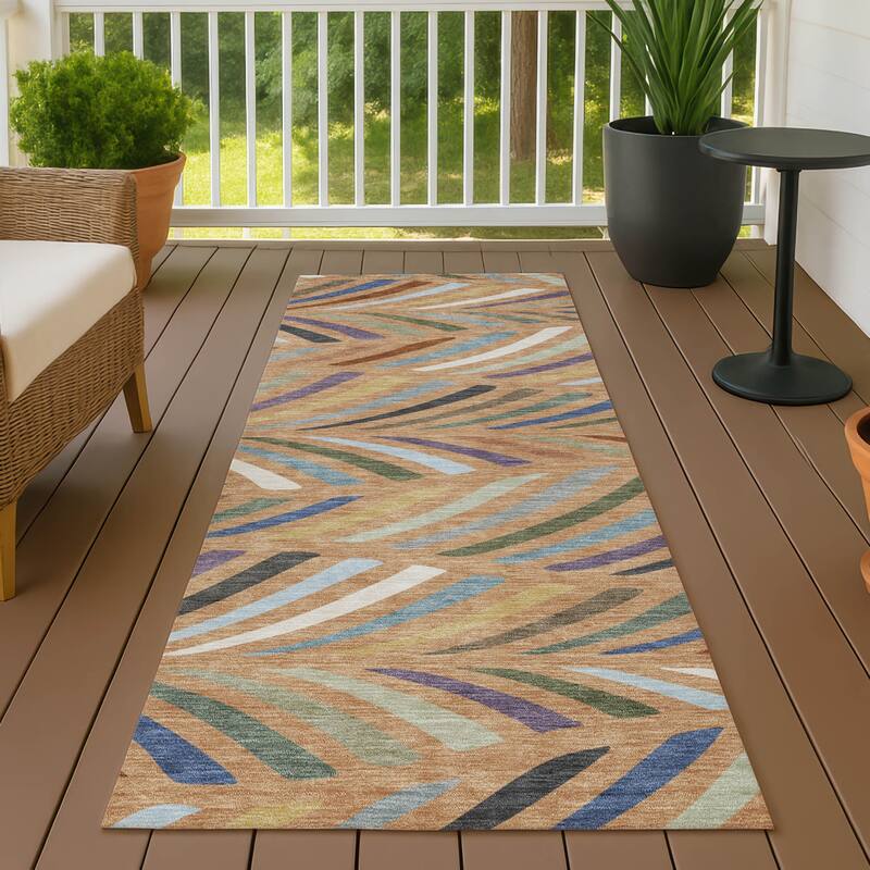Machine Washable Indoor/ Outdoor Modern Feather Chantille Rug - Copper - 2'3" x 7'6"
