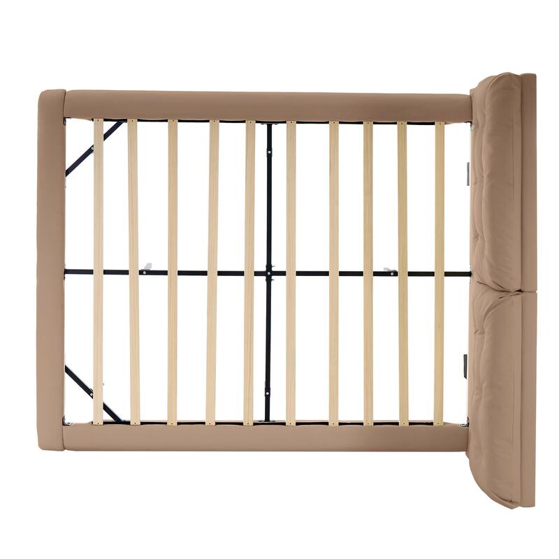 Queen Size LED Upholstered Platform Bed with Button-Tufted Headboard, Easy Assembly, No Box Spring Needed, Khaki