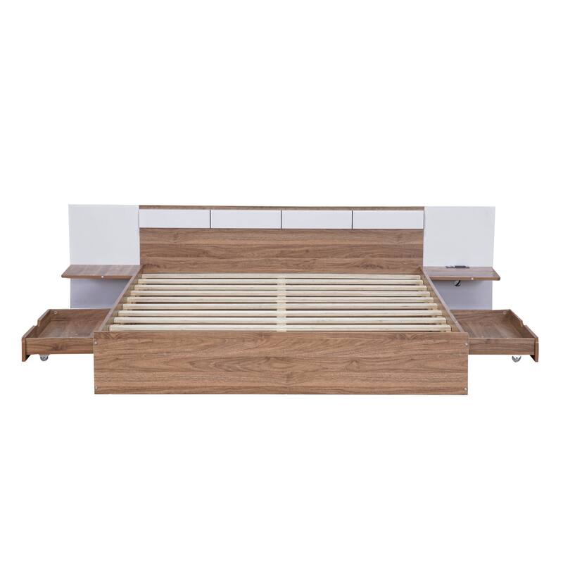 Queen Size Concise Low-Profile Platform Bed Frame with USB Charging