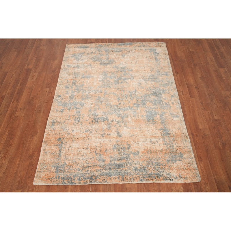 Hand Knotted Oriental Viscose Silk Carpet Modern All-Over Oranges & Rust Abstract Area Rug - 5' 7'' X 4' 0''