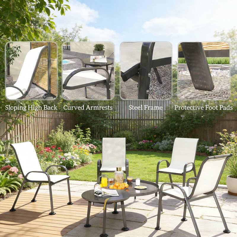 GDFStudio - Holmgren Outdoor Mesh Dining Chairs with Space-Saving Stackable Design Set - Set of 4
