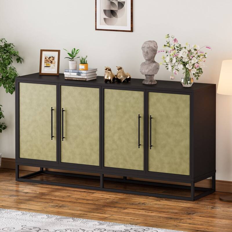 VEIKOUS 4-Door Buffet Sideboard Cabinet with Adjustable Shelves & Anti-Tipping Design - 61.5"×15.4"×33"