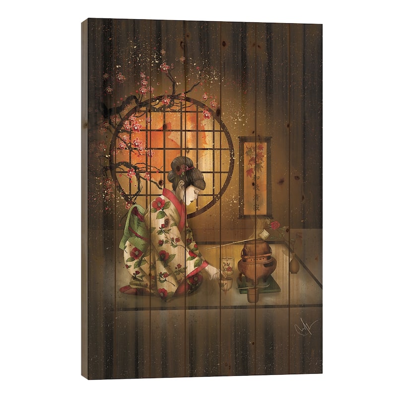 Camellia Tea Print On Wood by Marine Loup - Multi-Color - 40x26x1.5