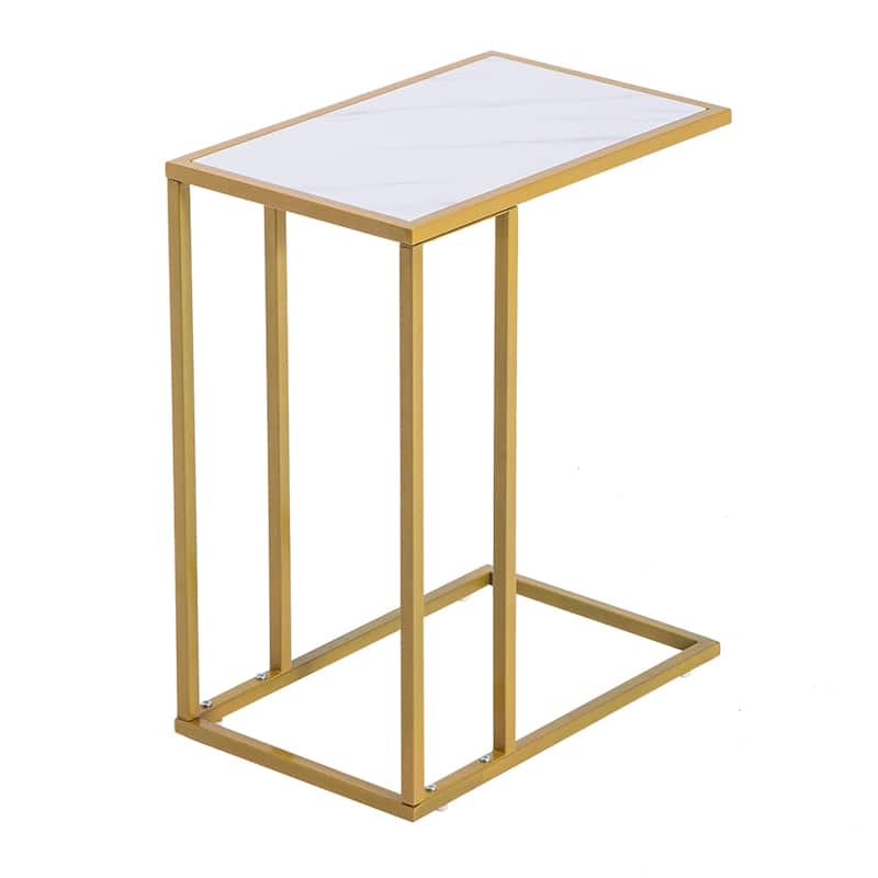 Modern Side End Accent C Table Living Room, White Marble, Gold