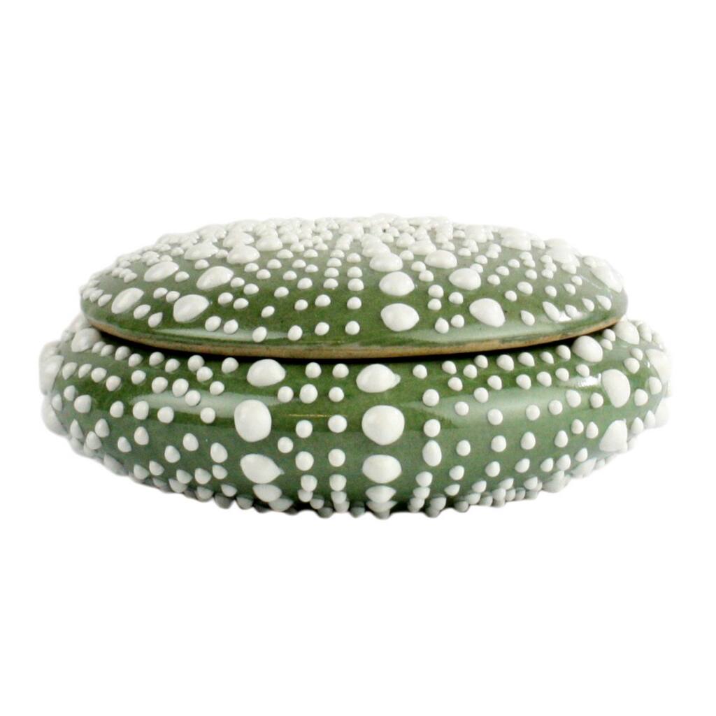 Raised Spotted Design Ceramic Box with Lid, Small, Set of 4, Green