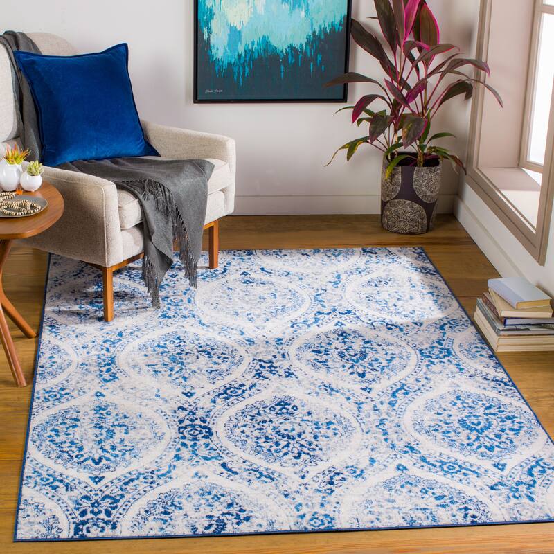 Artistic Weavers Oshawa Distressed Damask Area Rug - 5'3" x 7' - Blue