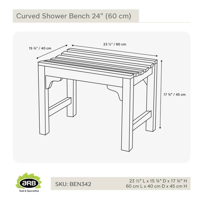 Teak Shower Bench Curved 24" (60 cm)
