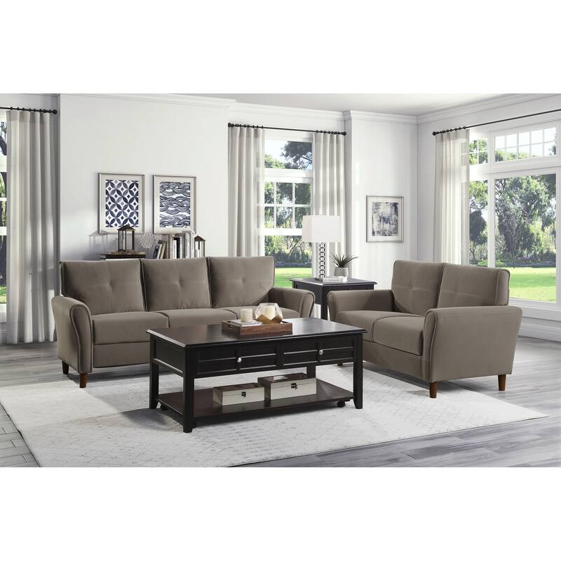 Brown Velvet Upholstery 1Pc Comfort Loveseat Plush Seatbacks Tufted Detail Solid Wood Frame Modern Living Room Furniture