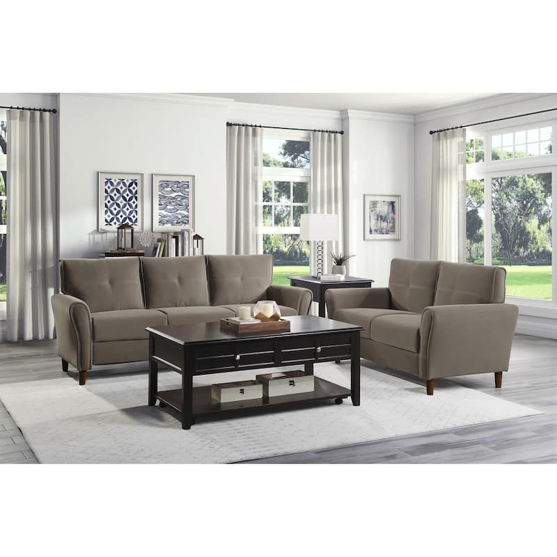 Velvet Upholstered Loveseat Sofa, Small Loveseat with Plush Seatbacks, 2-Seat Sofa with Tufted Backrest and Solid Wood Frame