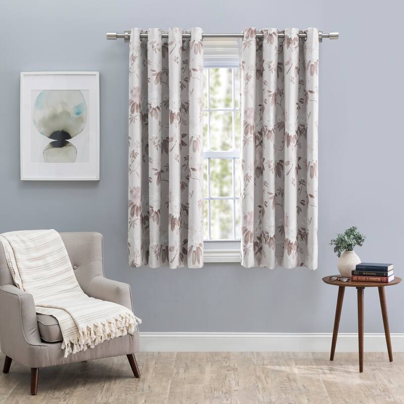 Mystic Garden Floral Premium Blackout Grommet Short Curtain Panel W Wand - 52"W x 45"L - Sandstone