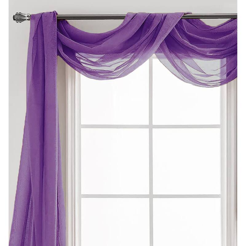 37" x 216" - Purple Sheer Window Scarf Valance Topper Draping Extra Long - 37" x 216"
