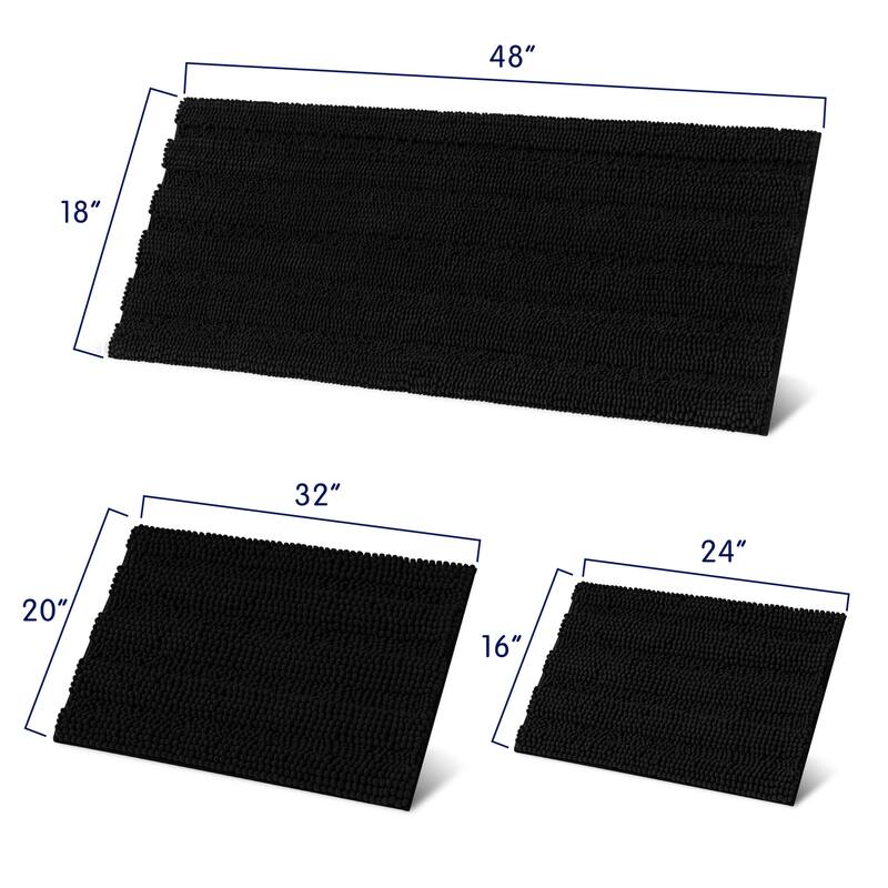 Subrtex Non-slip Bathroom Rugs Chenille Soft Striped Plush Bath Mat
