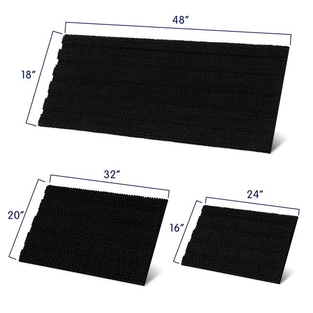 Subrtex Non-slip Bathroom Rug Chenille Soft Striped Plush Bath Mat