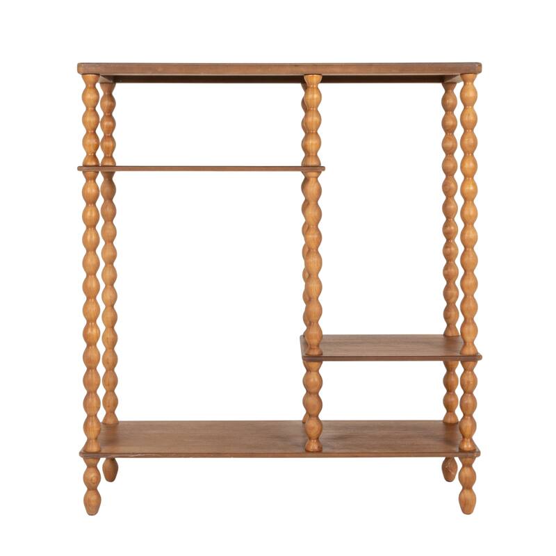 4-Tier Asymmetrical Wood Spindle-Leg Display Shelf Unit - 35.0"L x 13.38"W x 39.63"H