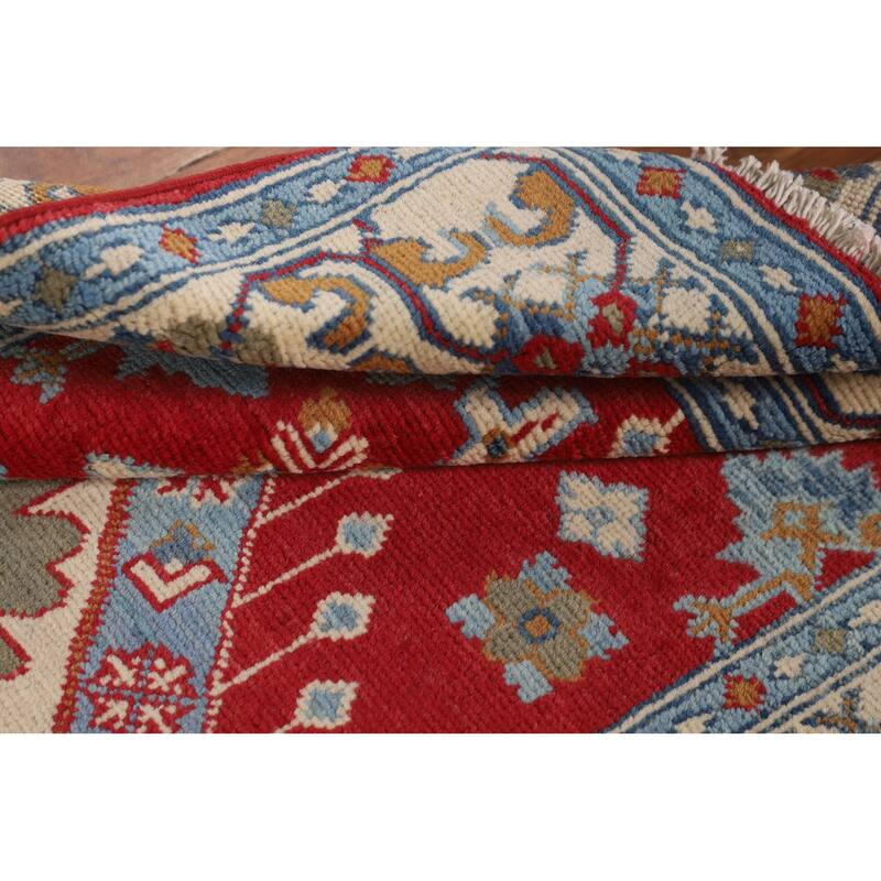 Geometric Red Kazak Foyer Rug Hand-Knotted Oriental Accent Wool Carpet - 3'2" x 4'9"