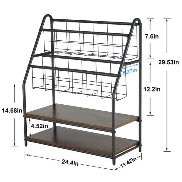 dimension image slide 1 of 2, VECELO 29.53" H 4-Tier Metal Frame Magazine Rack Open Shelf Bookcase Storage Organizer for Living Room