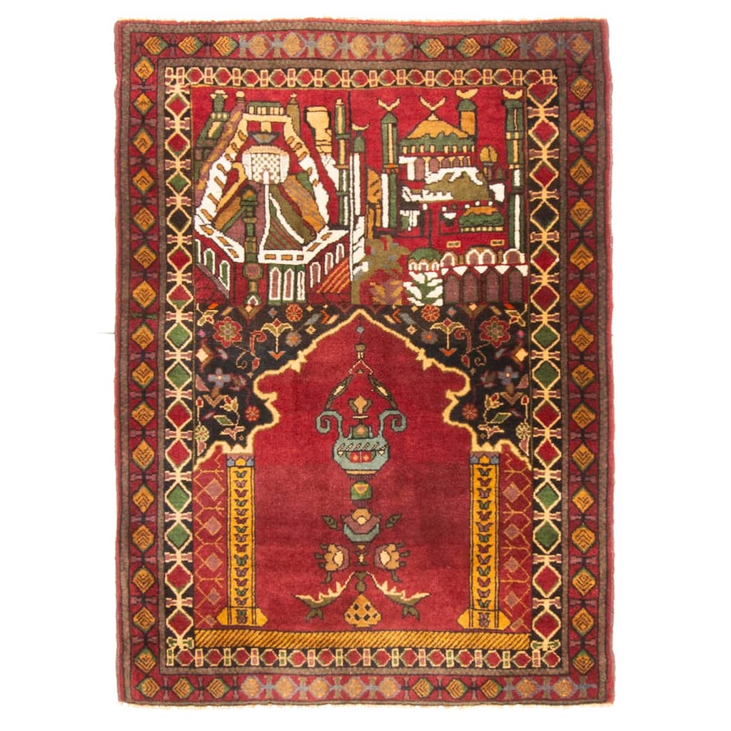 ECARPETGALLERY Hand-knotted Teimani Dark Red Wool Rug - 2'7 x 3'7