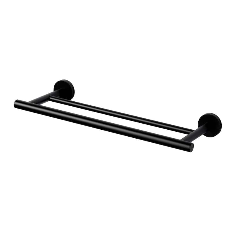 WOWOW Wall Mounted Stainless Steel Double Towel Bar - 16-inch - Matte Black