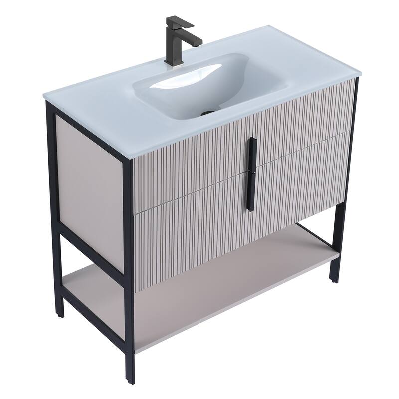Fine Fixtures Serenity Modern Bathroom Vanity with White Glass Top