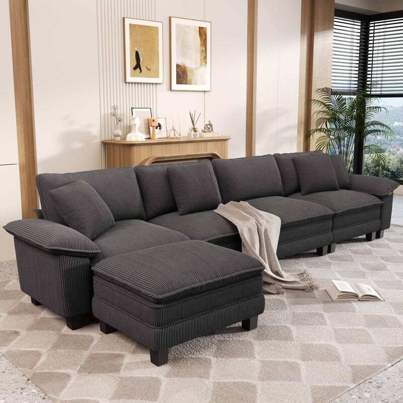 MAISON ARTS Modular Cloud Sectional Sofa, Comfy L- or U-Shaped Couch with Ottomans & Pillows, 4–6 Seat Living Room Sofa