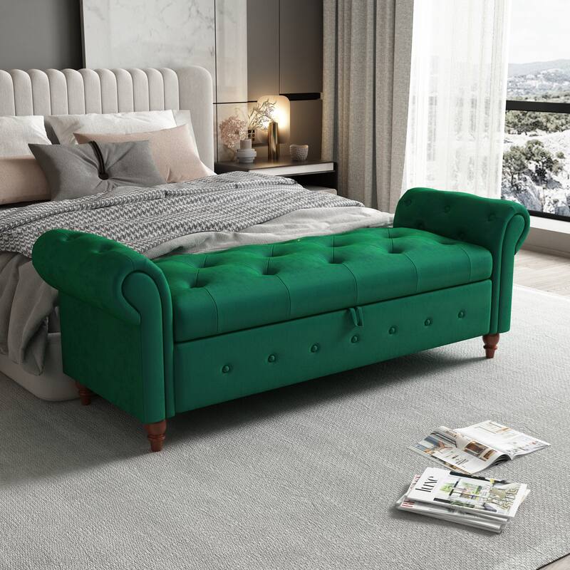 63" Fabric Bed Bench With Storage