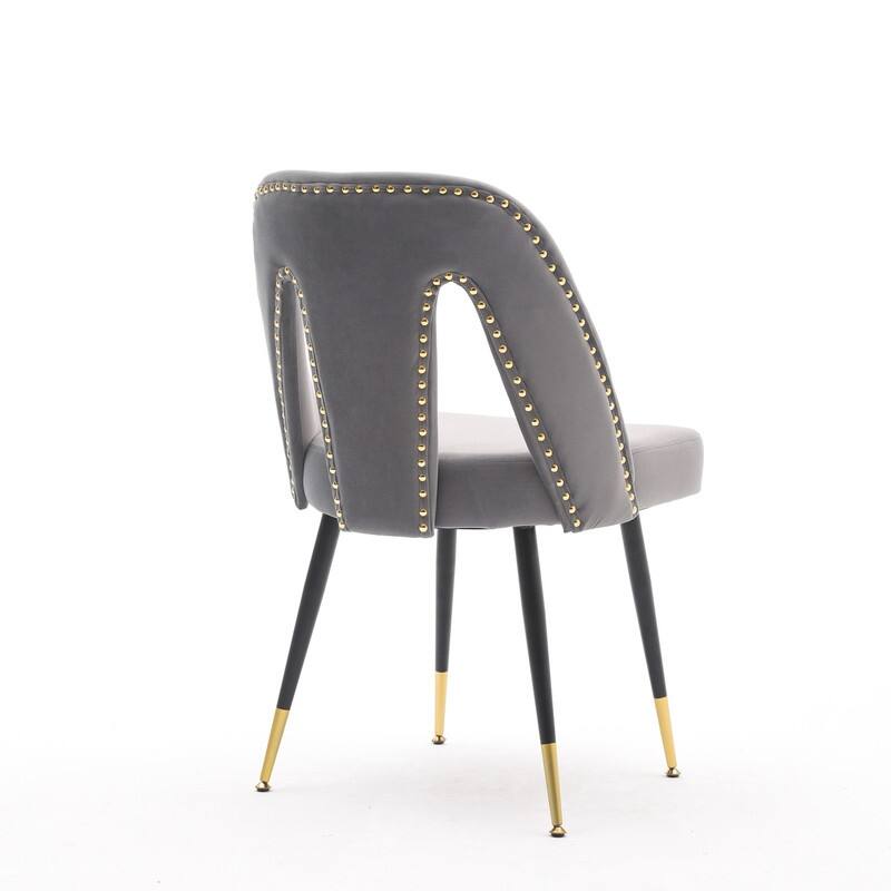 Akoya Collection Modern | Contemporary Velvet Upholstered Dining Chair with Nailheads and Gold Tipped Black Metal Legs