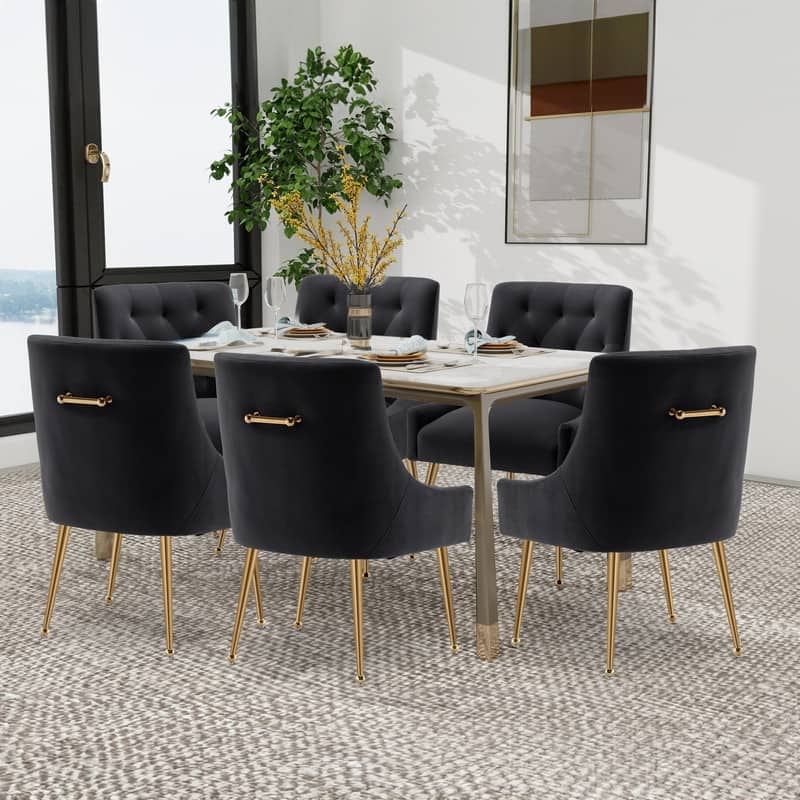 SEYNAR Modern Dining Chairs Set of 6, Velvet Accent Chair Tufted Back Armless Chair with Back Pull