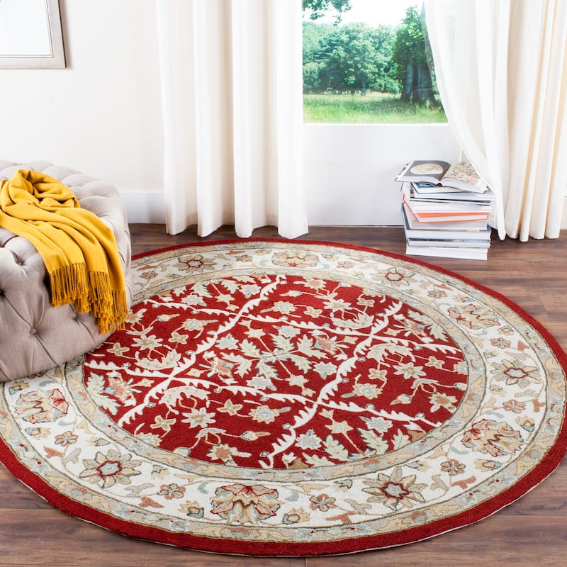 SAFAVIEH Handmade Easy Care Nanke Oriental Rug - 8' Round - Red/Ivory