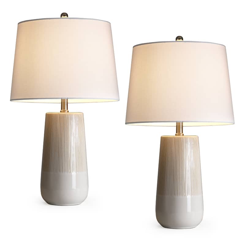 3-Way Ceramic Table Lamp Set of 2 with White Shades - 23 in. H