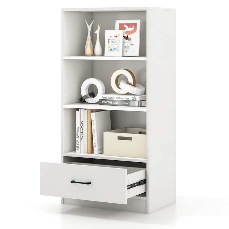 4-Tier Bookcase 48''Bookshelf Storage Organizer Grey/White/Natural - White