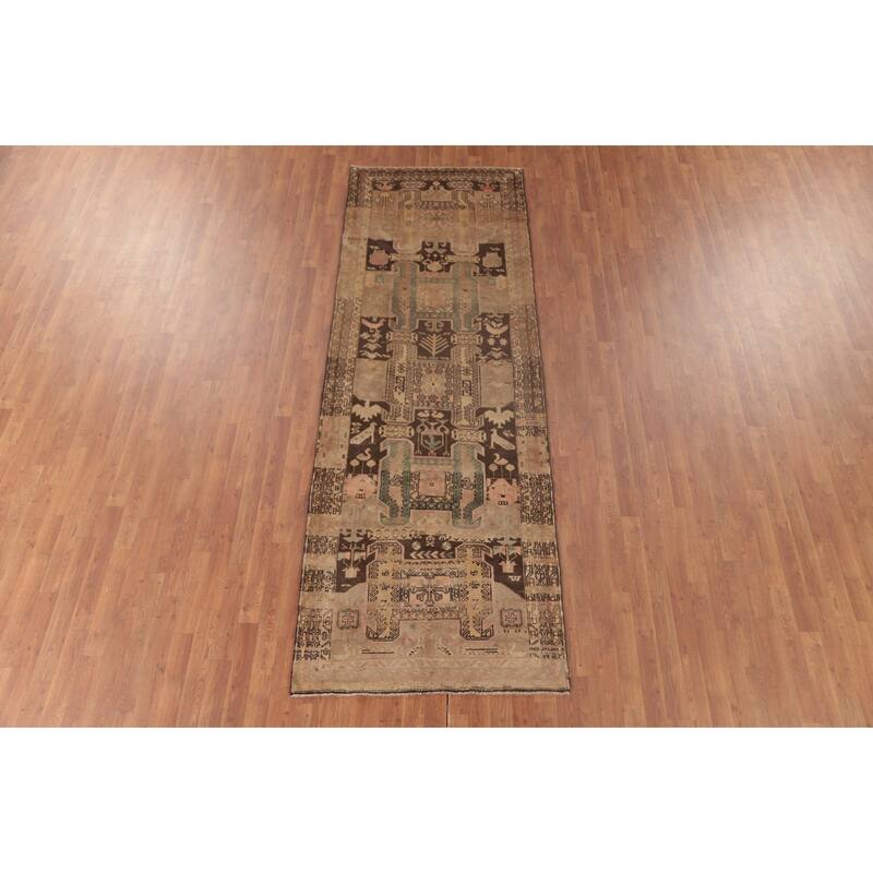 Meshkin Persian Vintage Runner Rug Handmade Wool Carpet - 3'6"x 10'3"