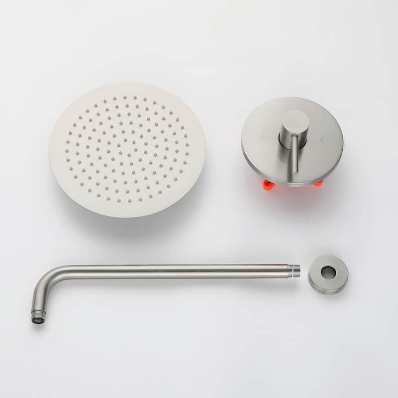 Wall Mounted Shower Faucet With Rough-in Valve Modern Complete Shower System Rainfall 10 Inch Round Shower Head Tirm Kit Set