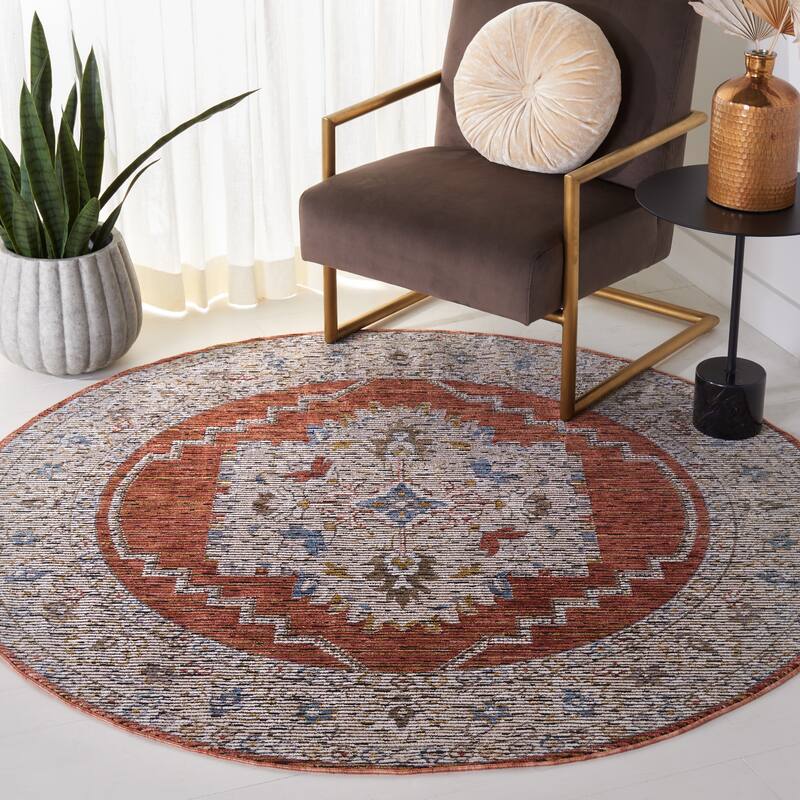 SAFAVIEH Sierra Edyth Oriental Rug - 6' Round - Ivory/Rust