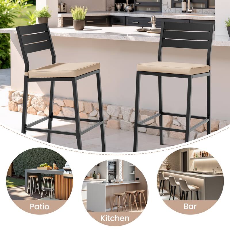 VredHom Outdoor Bar Stool Set Patio Bar Chairs with Cushion (Set of 2)
