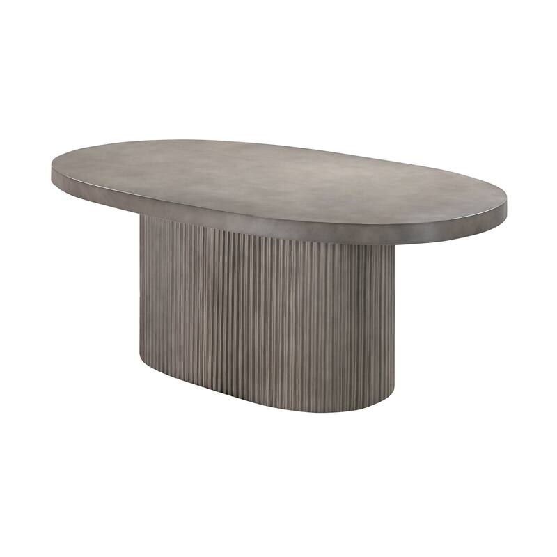 Wave 75" Concrete Oval Dining Table with Fluted Pedestal Base