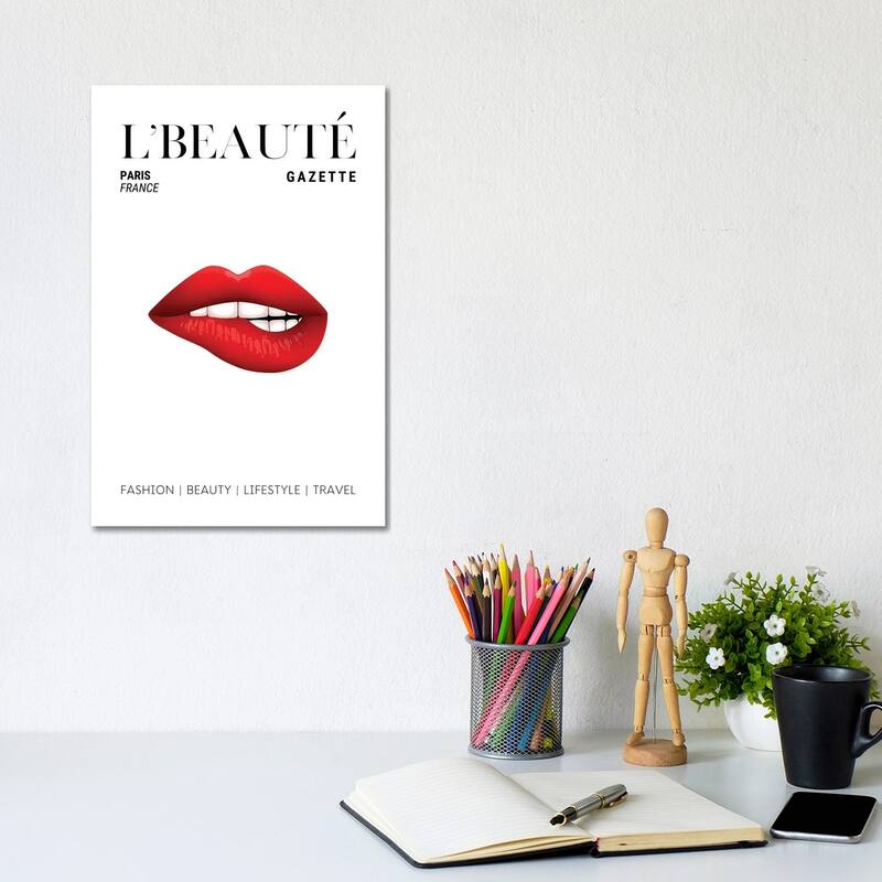 iCanvas "L'Beaute Beauty Magazine Cover With Red Lipstick On Bitten Lips" by Design Harvest Canvas Print - 12x8x0.75