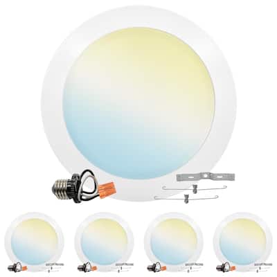 Luxrite 8 Inch LED Disk Lights, 27W, 5CCT 2700K | 3000K | 3500K | 4000K | 5000K, Flush Mount Recessed Retrofit...