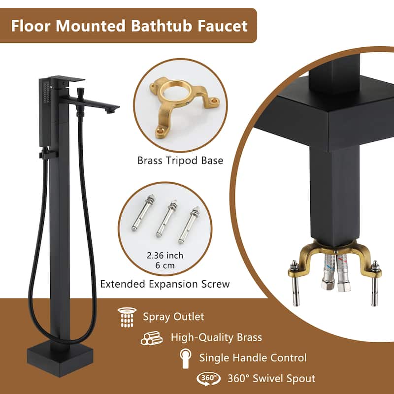 Bathtub Faucet, Single Handle Floor Mounted Free Standing Bathtub Faucet