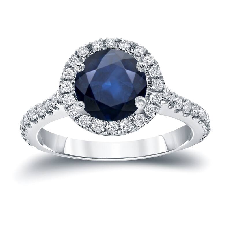 Auriya 2ct Blue Sapphire and 2/5ctw Halo Diamond Engagement Ring 14k Gold - 4 - White