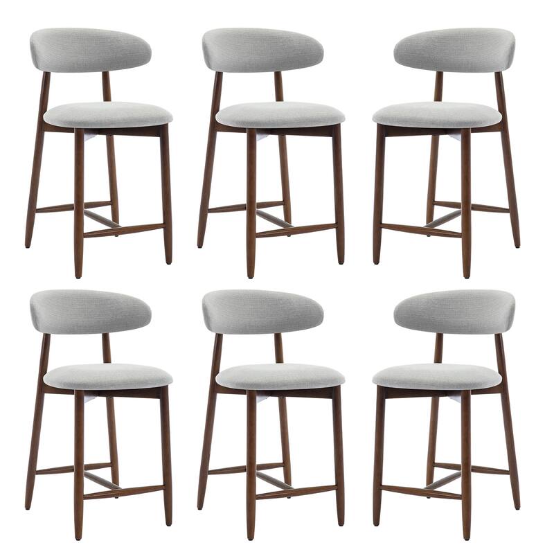 Mid-Century Modern Upholstered Bar Stools Counter Height Wooden Bar Chairs with Backrest Footrest