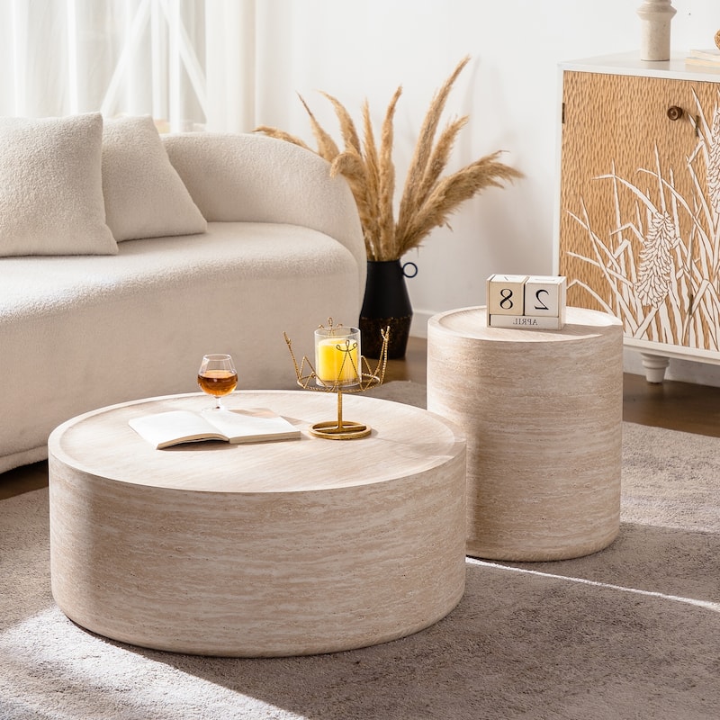 31.5'' Round Coffee Table with Mars Pattern for Living Room