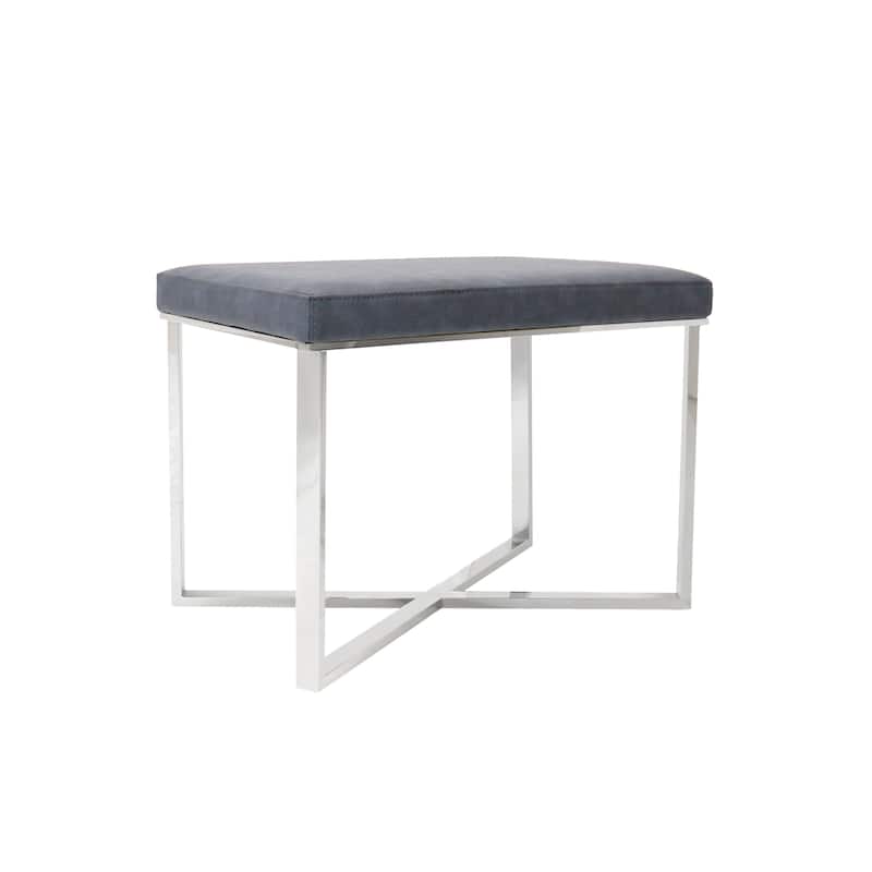 Pasargad Home Luxe Stool with Stainless Steel Base - Grey