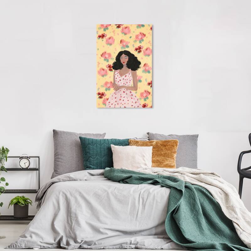 Wynwood Studio Fashion and Glam I do love flowers Yellow and Pastel Yellow Modern & Contemporary Wall Art Canvas Print - 36 x 24