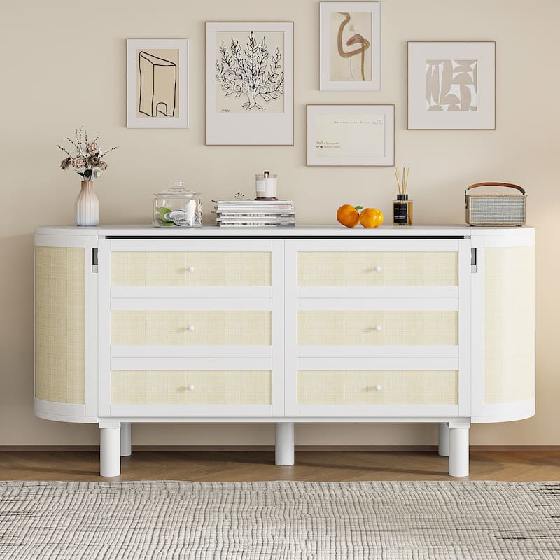 Queen Size Murphy Bed with Hidden Storage, Side Cabinets, and Woven Drawer Design, Space-Saving Foldable Bed