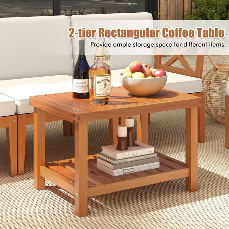Gymax 10 PCS Patio Furniture Set Acacia Wood w/ Cushions & 2-Tier