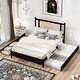 preview thumbnail 5 of 13, Trundle Platform Bed Queen Size Bed Frame and Twin Size Trundle, with Unique Rattan Headboard 2 Storage Drawer, Elegant Espresso