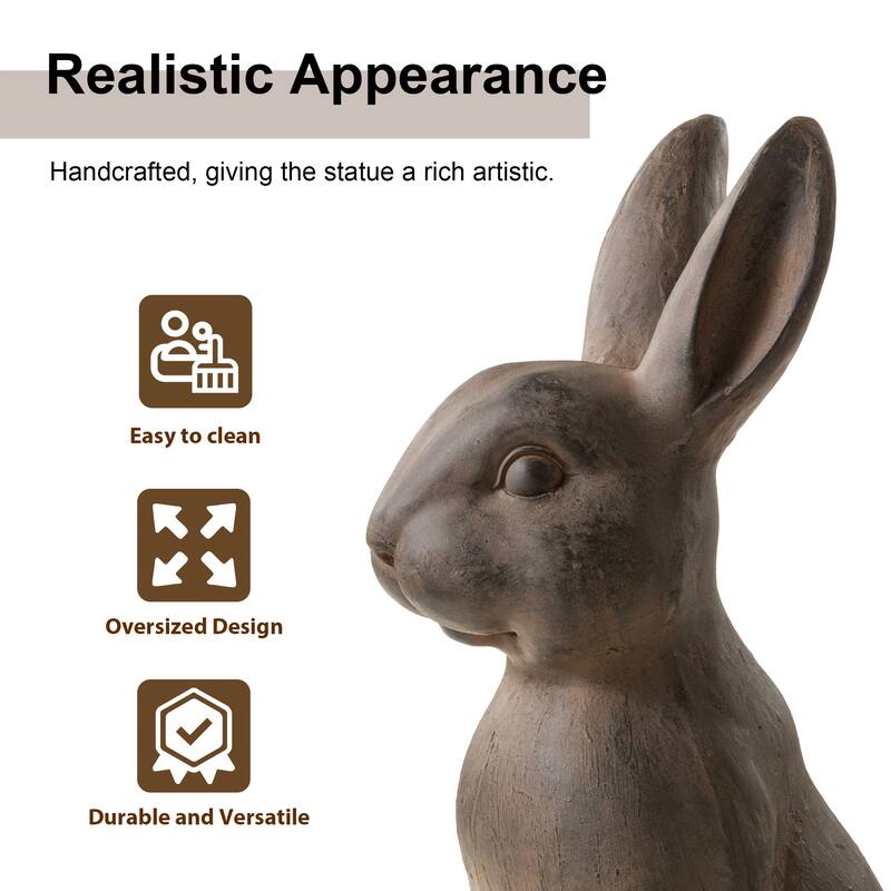 Glitzhome MgO Standing Rabbit Bunny Garden Yard Statue Indoor Figurines
