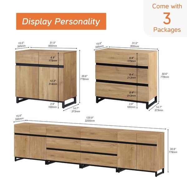 dimension image slide 0 of 2, WAMPAT 4 in 1 Multifunctional Sideboard Buffet Cabinets, Modern Sideboard with Adjustable Shelves and 6 Drawers
