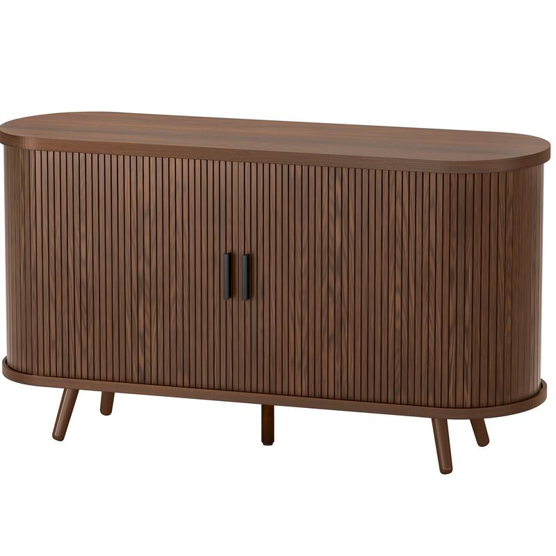 Moasis Walnut Fluted Sideboard Cabinet with Sliding Door and Adjustable Shelf