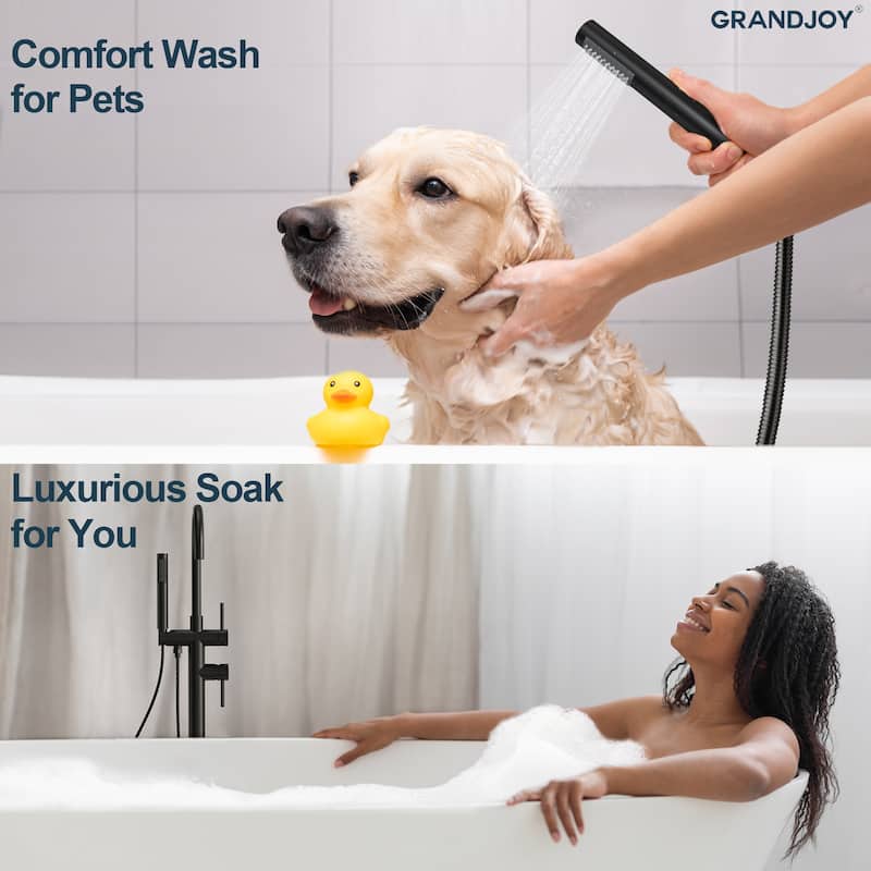 GRANDJOY 1-Handle Freestanding Tub Faucet with Integrated Hand Shower